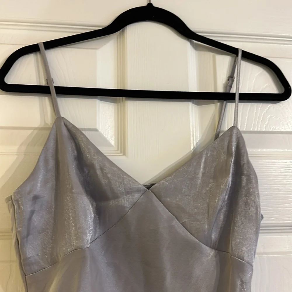 H&M Shiny Silver Spaghetti Strap Cocktail Mini Dress - Picture 3 of 8